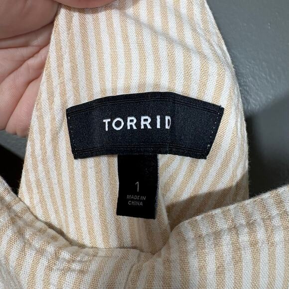 Torrid White & Peach Striped Linen Blend Shortalls - 1 (1X) - Women's Plus Size - Picture 4 of 6